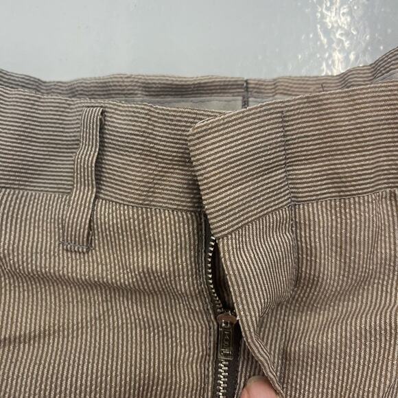Vintage 60s Brown Striped Seersucker Nylon Pants 33x32 - Picture 3 of 5